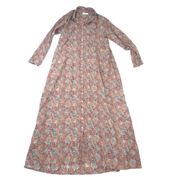 NATURAL LIFE Dresses & Skirts - Natural Life Floral Button Down Maxi Dress Duster Terracotta XS/S Long Sleeve